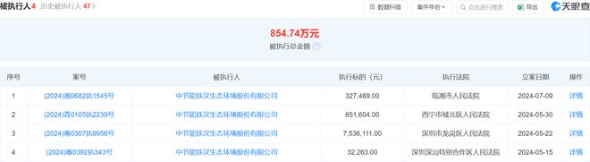 节能铁汉被执行327469元今年以来已被执行多次涉及广东湖南青海等地(图1)